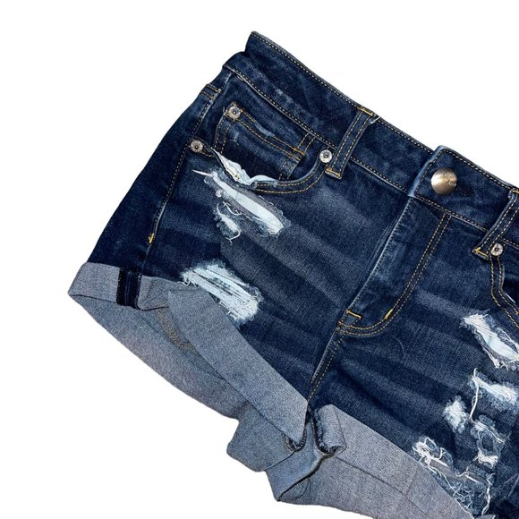 American Eagle Distressed Womens Shorts 4 HiRise Shortie 360 Super Stretch Booty - Picture 2 of 7